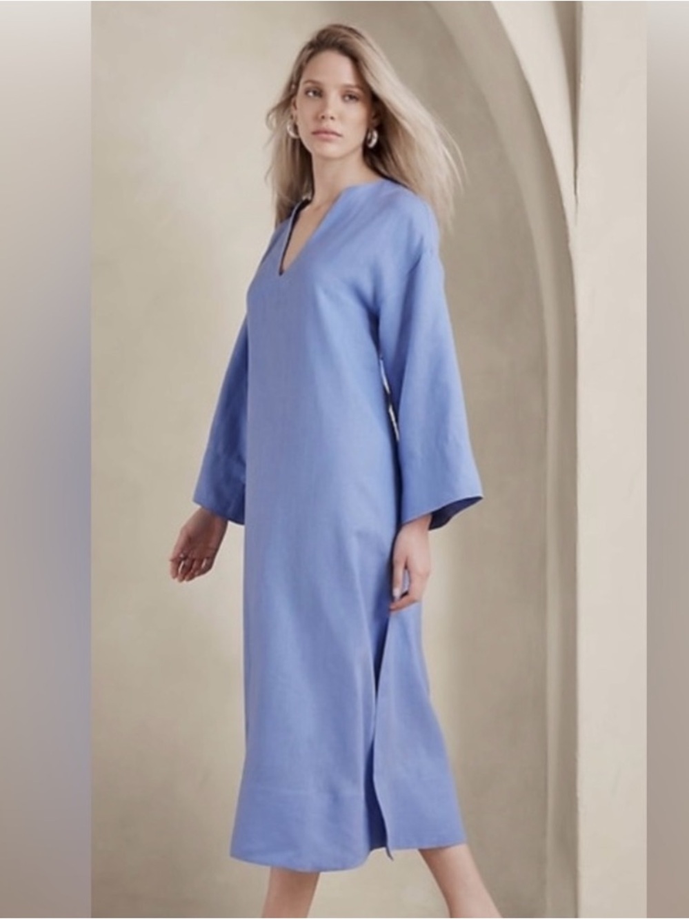 NWT Banana Republic European Linen Kaftan Dress Blue size XS